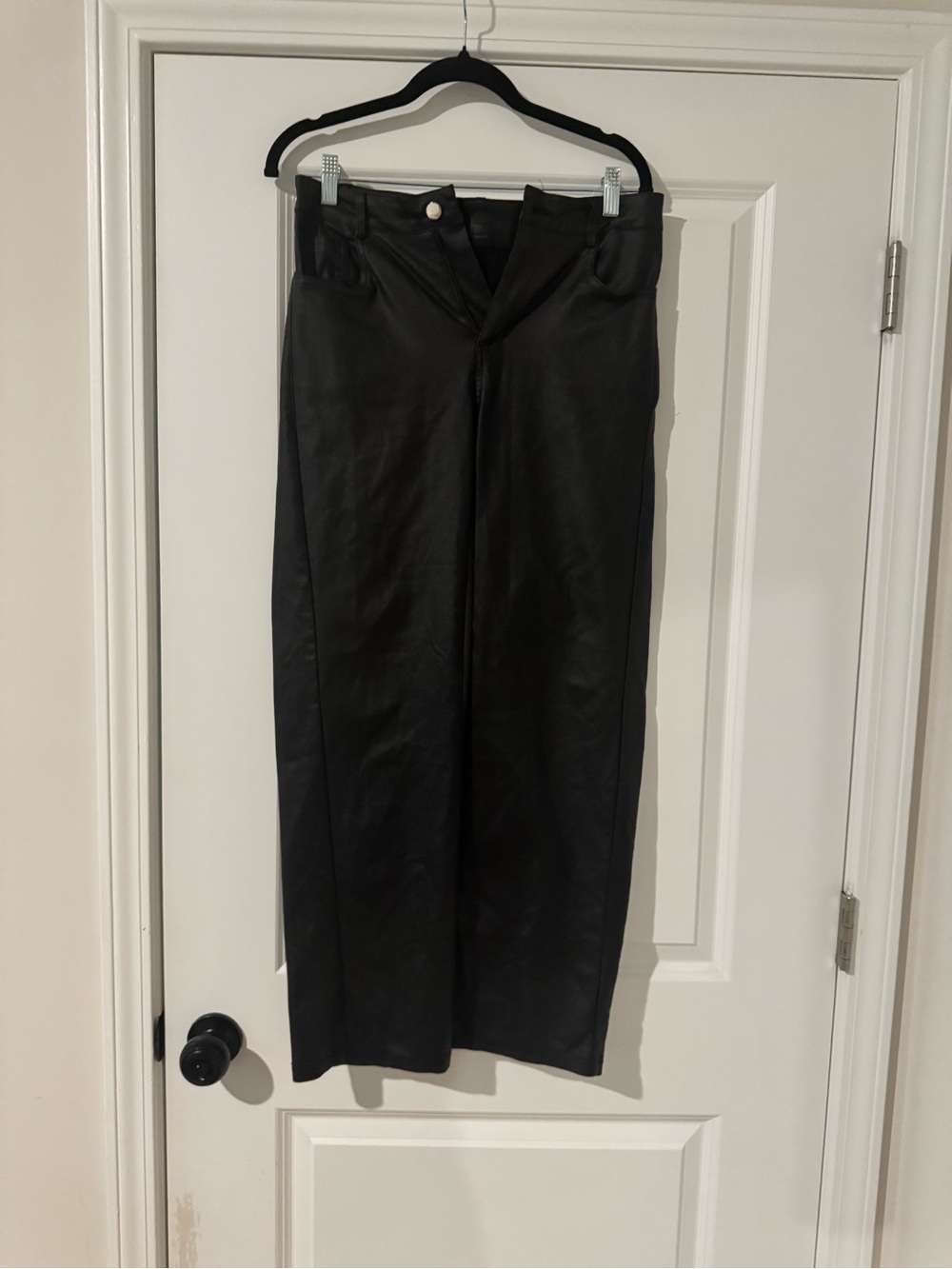 Black Straight-Leg Women's Pants - Sleek Faux Leather Everyday Style